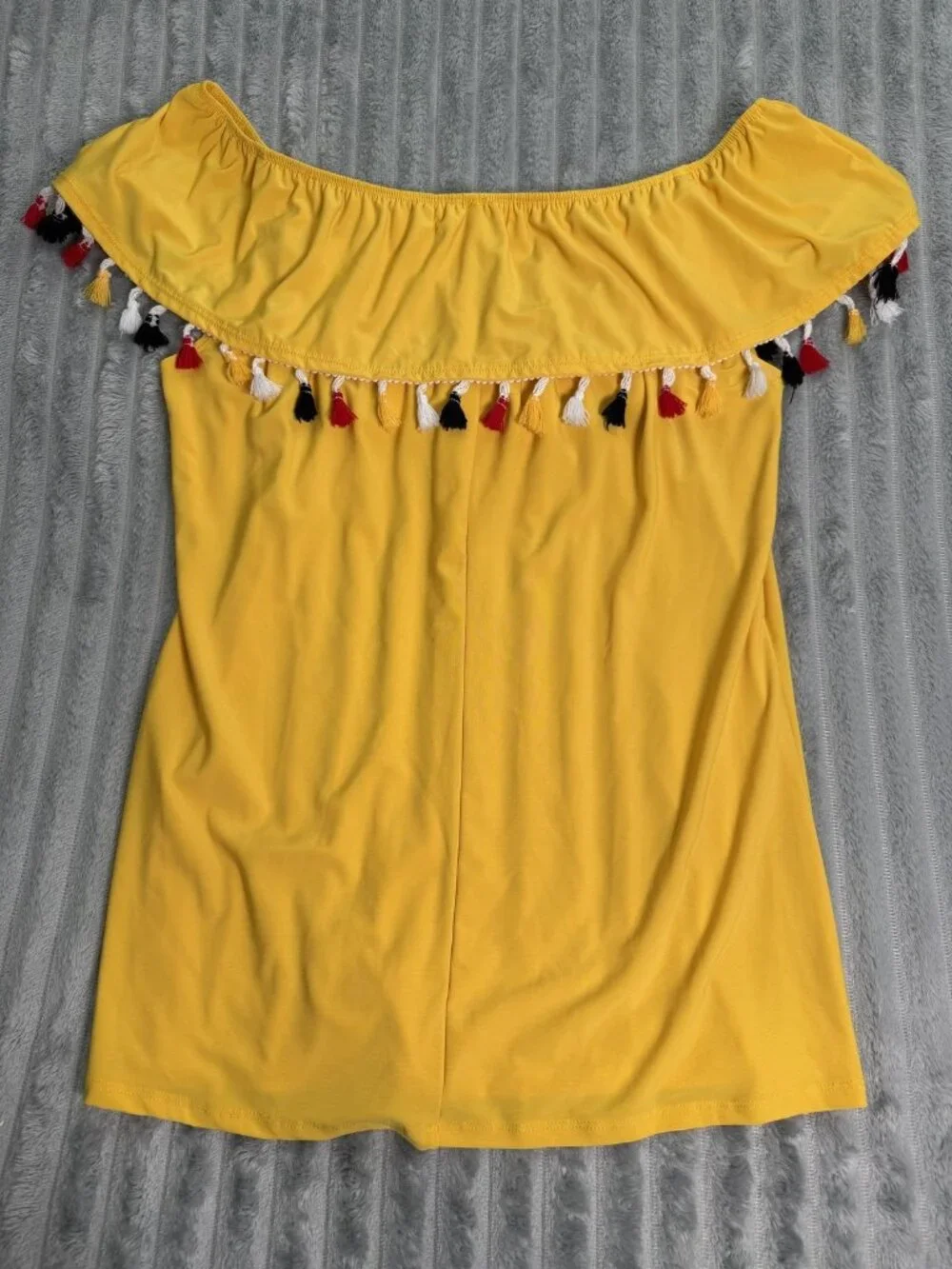 Diana Belle Off Shoulder Boho Tassel Flounce Top Womens L Yellow Summer Festival